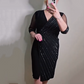 Rochie midi elegantă cu decolteu V și mărgele pentru femei