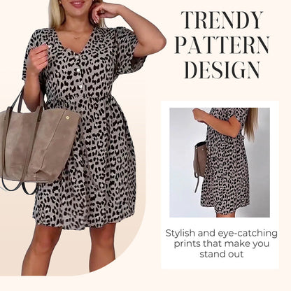 【S-3XL】Rochie pentru femei cu decolteu în V și imprimeu leopard