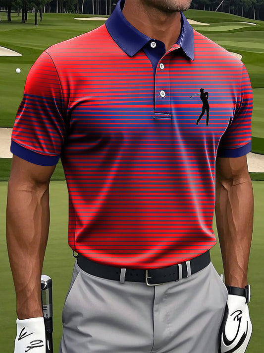 Bărbaţi Retro Gradient Art dungi imprima Casual Afaceri Polo tricoure