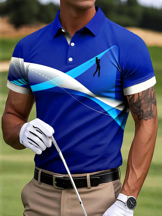 Bărbați Golf Wavy dungi texturate Art Printa Casual Afaceri Polo tricoure