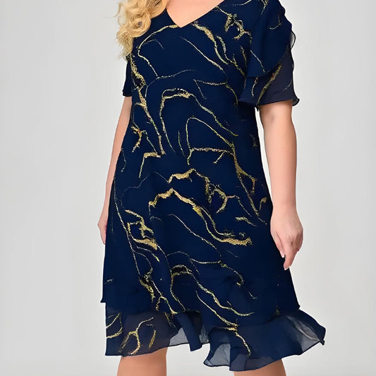 [S-4XL]💖Femei cu mânecă scurtă Cascading imprimate rochie de sifon