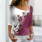 Femei cu mânecă lungă V-Neck Floral Colorblock T-Shirt