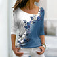 Femei cu mânecă lungă V-Neck Floral Colorblock T-Shirt