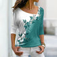 Femei cu mânecă lungă V-Neck Floral Colorblock T-Shirt