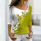 Femei cu mânecă lungă V-Neck Floral Colorblock T-Shirt