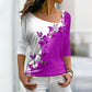 Femei cu mânecă lungă V-Neck Floral Colorblock T-Shirt