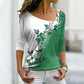 Femei cu mânecă lungă V-Neck Floral Colorblock T-Shirt