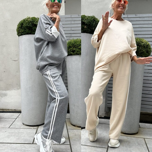 ✨ Set pentru femei cu dungi – pantaloni largi și top, croială avantajoasă