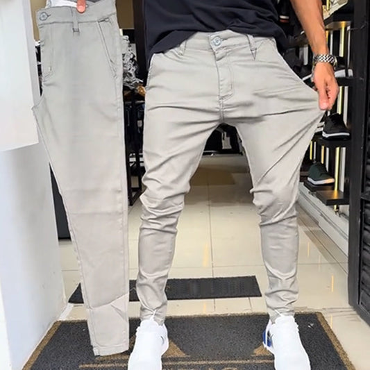 Pantaloni slim fit casual pentru bărbați, culoare solidă