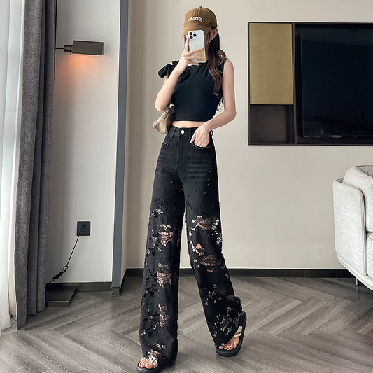 💜 PROMOTIE DE ZIUA ULTIMA - 50% REDUCERE 💜 Pantaloni cu imprimeu cu strasuri, pentru femei