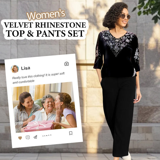 💞Set top și pantaloni din catifea cu strasuri pentru femei