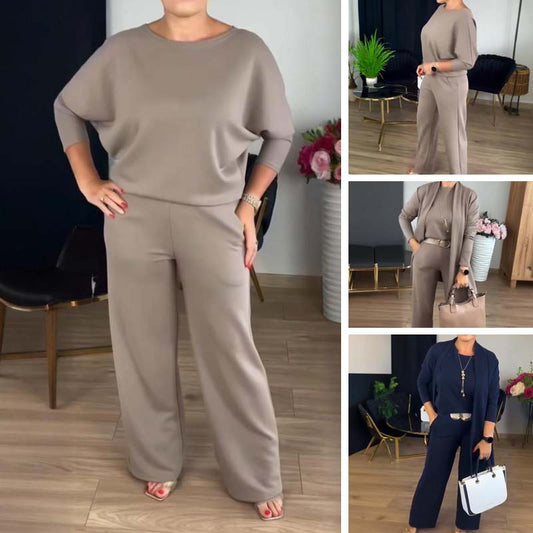 🎁Primiți un colier gratuit💝Set elegant din trei piese cu un cardigan lung (include o bluză și pantaloni)
