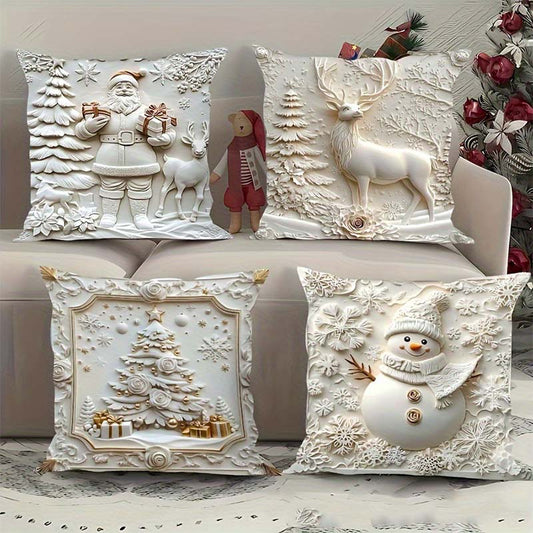 Fețe de pernă festive elegante 🎄 Set de 4 bucăți – Economisesti mai mult! 🔥