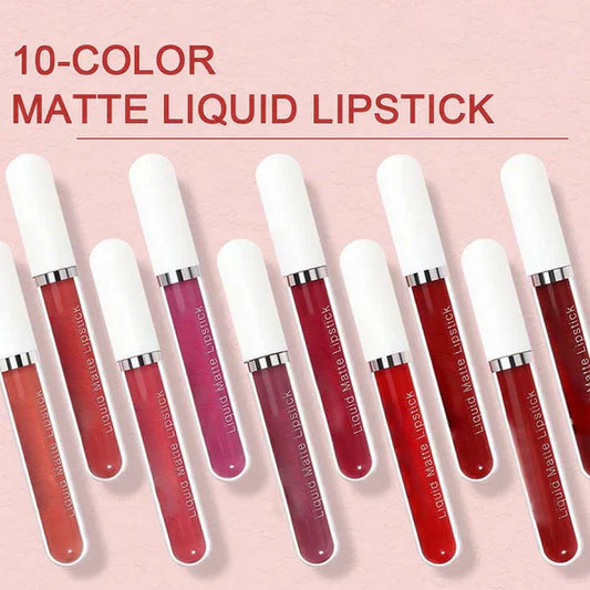 Set de 10 rujuri mate rezistente la apă – cu vitamina E, care nu lasă urme și cu culoare de lungă durată, pentru buze perfecte 👄