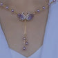 Colier cu pandantiv "Două lebede” în culoarea violet
