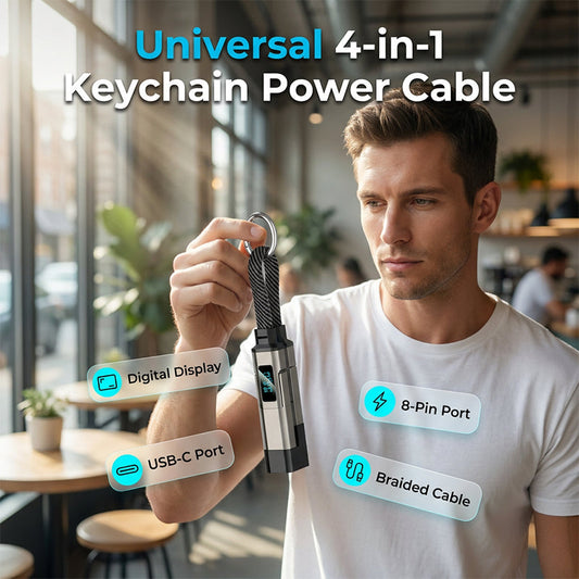 🔑 Încărcați oriunde, oricând – Cablu de încărcare universal 4-în-1 cu mufă și afișaj digital – Plată la livrare 🔋