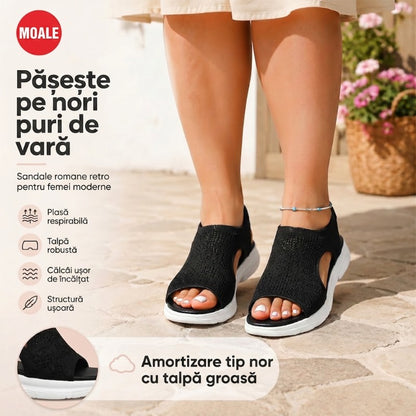 Sandale retro cu talpă înaltă din material flyknit pentru femei